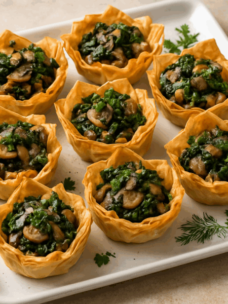 Square-plate-with-mushroom-and-spinach-stuffed-phyllo-cups.